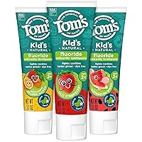 Tom’s of Maine Anticavity Kids Toothpaste Variety Pack, Kids Toothpaste with Fluoride (Strawberry, Orange Mango, Watermelon), Safe for Ages 2 and Up, 5.1 oz (Pack of 3)