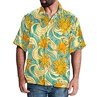 Hawaiian Shirt for Men Casual Button Down, Quick Dry Holiday Beach Short Sleeve Shirts Fresh Sun Pattern,S