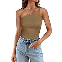 ZESICA One Shoulder Tops for Women Sleeveless Summer Top Cut Out T Shirt Ribbed Knit Basic Tank Slim Fit 2024 Fashion