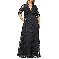 Kiyonna Women's Plus Size Maria Lace Evening Gown | Long Formal Dress with Sleeves