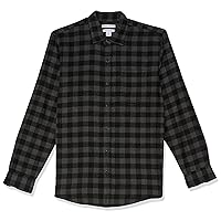Amazon Essentials Men's Long-Sleeve Flannel Shirt (Available in Big & Tall), Charcoal Buffalo Plaid, X-Small