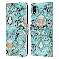 Head Case Designs Officially Licensed Micklyn Le Feuvre Ocean Aqua Art Nouveau with Peach Flowers Patterns 2 Leather Book Wallet Case Cover Compatible with Apple iPhone XR