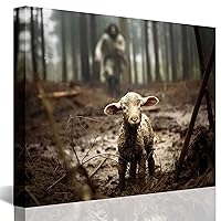 Jesus and Lamb Canvas Wall Art Jesus Running After Lost Lamb Picture Wall Art Canvas Print Christian Home Decor 30x24 inch (Landscape)
