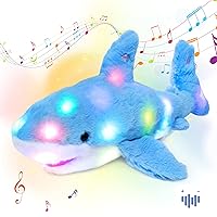Hopearl LED Musical Stuffed Shark Lighting Up Singing Plush Toy Adjustable Volume Lullaby Animated Soothe Birthday Festival for Kids Toddler Girls, Blue, 11''