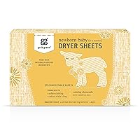 Grab Green Newborn Baby Dryer Sheets - Natural Scent Booster and Fabric Softener to Reduce Wrinkles and Static (Calming Chamomile Scent, 40 Sheets Total)