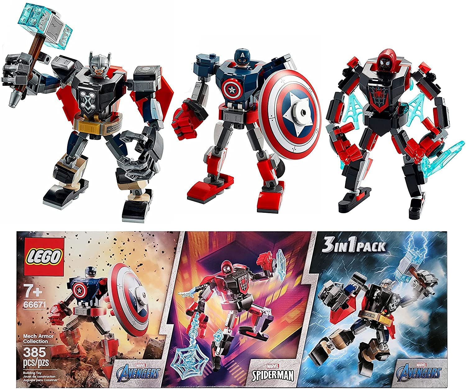 Lego Super Heroes Marvel Tri-Pack Included: Marvel Avengers Classic Thor, Captain America, & Spider-Man Miles Morales 385 Total Pieces