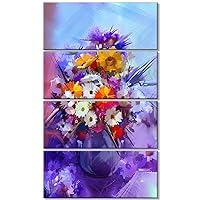 Design Art PT14110-28-48-4P Watercolor Flowers in Purple Vase-Large Floral Canvas Artwork, 28x48-4 Equal Panels