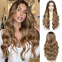 NAYOO Chestnut Brown Mix Blonde Wig for Women, 26 Inch Long Brown and Blonde Wavy Wigs, Natural Chestnut Brown and Blonde Hair Wig, Brown Blonde Synthetic wigs, Blonde Long Wigs for Daily Party Use