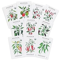 Certified Organic Hot Pepper Seeds (10-Pack) – Non GMO, Open Pollinated – Jalapeño, Cal Wonder, Anaheim, Black Hungarian, Serrano, Thai Hot, Red Habanero, Poblano, Cayenne and More