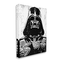 Stupell Industries Black and White Star Wars Darth Vader Distressed Wood Etching, Design by Neil Shigley Wall Art, 16 x 20, Kids Room, Gallery Wrapped Canvas