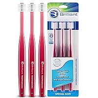 Brilliant Specialty Adult Round Toothbrush for Sensitive Mouths to Support Chemo and Other Sensory Oral Care Needs with Ultra Soft Bristles, Raspberry, 3 Pack