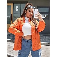 Women's Plus Size Jacket Fashion Casual Plus Raglan Sleeve Quilted Coat Warmth Special Autumn and Winter Fashion Novel (Color : Orange, Size : XX-Large)