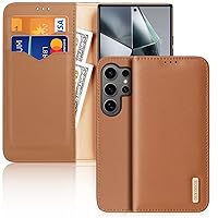 DUX DUCIS Luxury Wallet Phone Case Flip Cover for SAMSUNG Galaxy S24 Ultra,Magnetic Closure Protective Book Case with Kickstand,HIVO Series Leather Purse[1 Large Bill+2 Card Slots+RFID Block] (Brown)