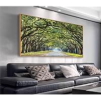 Framed Canvas Wall Art Green Forest Canvas Pictures Oak Trees Covered Lane Canvas Art Print Green Nature Landscape Canvas Artwork Oak Trees Lined Road at Georgia, Extra Frame, Ready to Hang, 20