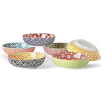 Small Dessert Bowls, Ceramic Snack Bowls for Kitchen, 11 Oz Colorful Shallow Bowl Set for Ice Cream, Condiments, Side Dishes, Set of 6, Dishwasher & Microwave Safe