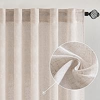 MIULEE Natural White Linen Curtains 108 Inches Long for Bedroom Living Room, Soft Thick Linen Textured Window Drapes Semi Sheer Light Filtering Rod Pocket Back Tab Cream Ivory Modern Look, 2 Panels