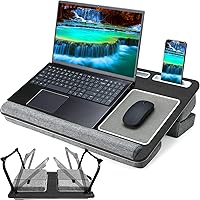 QUDODO Lap Desk - Large Bed Desk,17In Foldable Laptop Bed Tray Table with Adjustable Dual Cushion Wrist Rest & Mouse Pad,Portable Wood Laptop Stand for Bed Sofa,Multifunctional Slot for Tablet & Phone