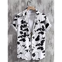 Shirts for Men Men Floral Print Shirt Without Tee (Color : Black and White, Size : XX-Large)