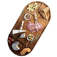 Large Charcuterie Board & Cheese Board - 3 Part Unique Long & Round Magnetic Set - Acacia Wood Grazing Board - Extra Large Wooden Serving Board Platter - 26x13