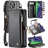 Defencase for iPhone 15 Plus Case,【RFID Blocking】 for iPhone 15 Plus Wallet Case for Women Men with 9 Credit Card Holder Zipper Pocket PU Leather Protective Cover for iPhone 15 Plus Phone Case, Black