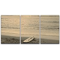 wall26 - 3 Piece Canvas Wall Art - Beach and Surf Board - Mallorca - Modern Home Art Stretched and Framed Ready to Hang - 24