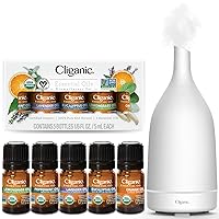 Cliganic Organic Essential Oils Set (Top 5) + White Ceramic Diffuser