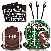 ZOIIWA 96 Pieces Football Tableware Set 24 Guests for Football Birthday Table Decorations Supplies Touchdown Football Game Day Party Dessert Plates Napkins Forks Birthday Party Favors