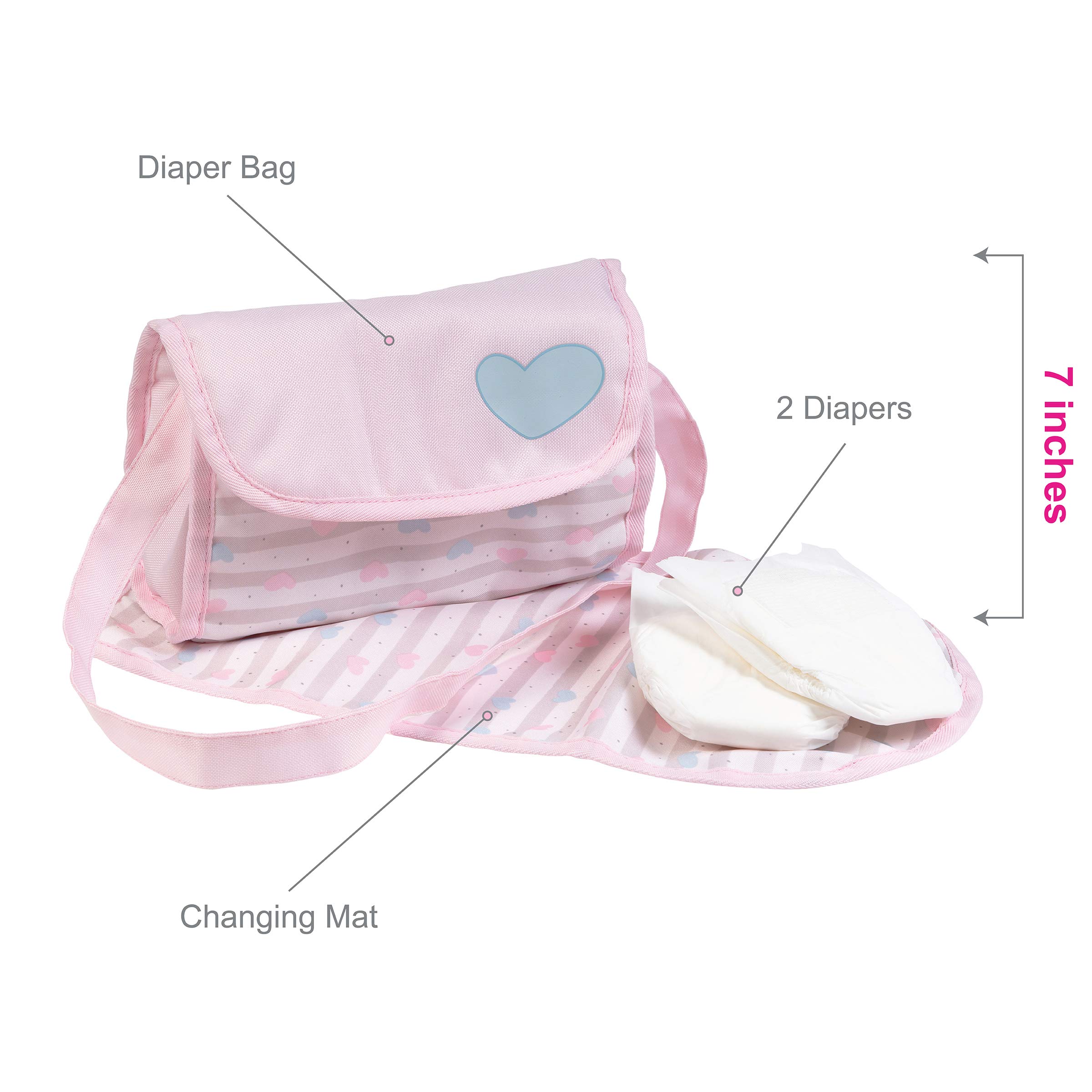Adora Baby Doll Diaper Bag In Classic Pastel Pink, Diapers Fit 13 Inch Dolls