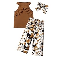 MIGU Toddler Girls Clothes Summer Outfits Sets with Short Sleeve T-Shirt Top + Girls Casual Pants +Headband 3Pcs Set