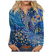 Button Down Shirts for Women Fashion Gradient Crew Neck T-Shirt Sexy Loose Fit Versatile Tops Long Sleeve Blouses