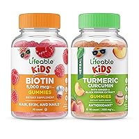Lifeable Biotin Kids + Turmeric Curcumin Kids, Gummies Bundle - Great Tasting, Vitamin Supplement, Gluten Free, GMO Free, Chewable Gummy