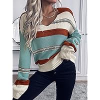 ENVEED Women's Sweater Neck Striped Pattern Sweater Sweater for Women (Size : X-Small)