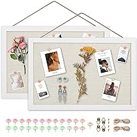 AKTOP 2-Pack Cork Board Bulletin Board 16x11 inch, Small Framed Corkboard with Linen for Wall, Hanging Pin Board Picture Board for Home Office Decor, Cute Vision Board with 25 Pushpins (Vintage White)