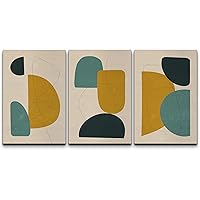 wall26 Framed Canvas Wall Art Print Set Gray, Black & Blue Polygon Collage Abstract Patterns Illustrations Modern Art Mid-Century Modern Colorful for Living Room, Bedroom, Office - 24