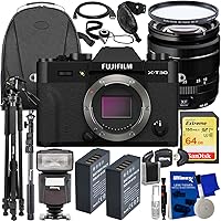 FUJIFILM X-T30 II Mirrorless Camera with 18-55mm Lens (Black) + SanDisk 64GB Extreme SDXC, 2x Spare Batteries, Multi-Coated UV Filter, Universal Speedlite with LED Video Light & Much More(27pc Bundle)