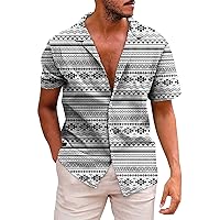Plus Size Skate Short Sleeve Tops Man Summer Lounge Printed Polyester Tee Comfy V Neck with Buttons Cool Tops Men White