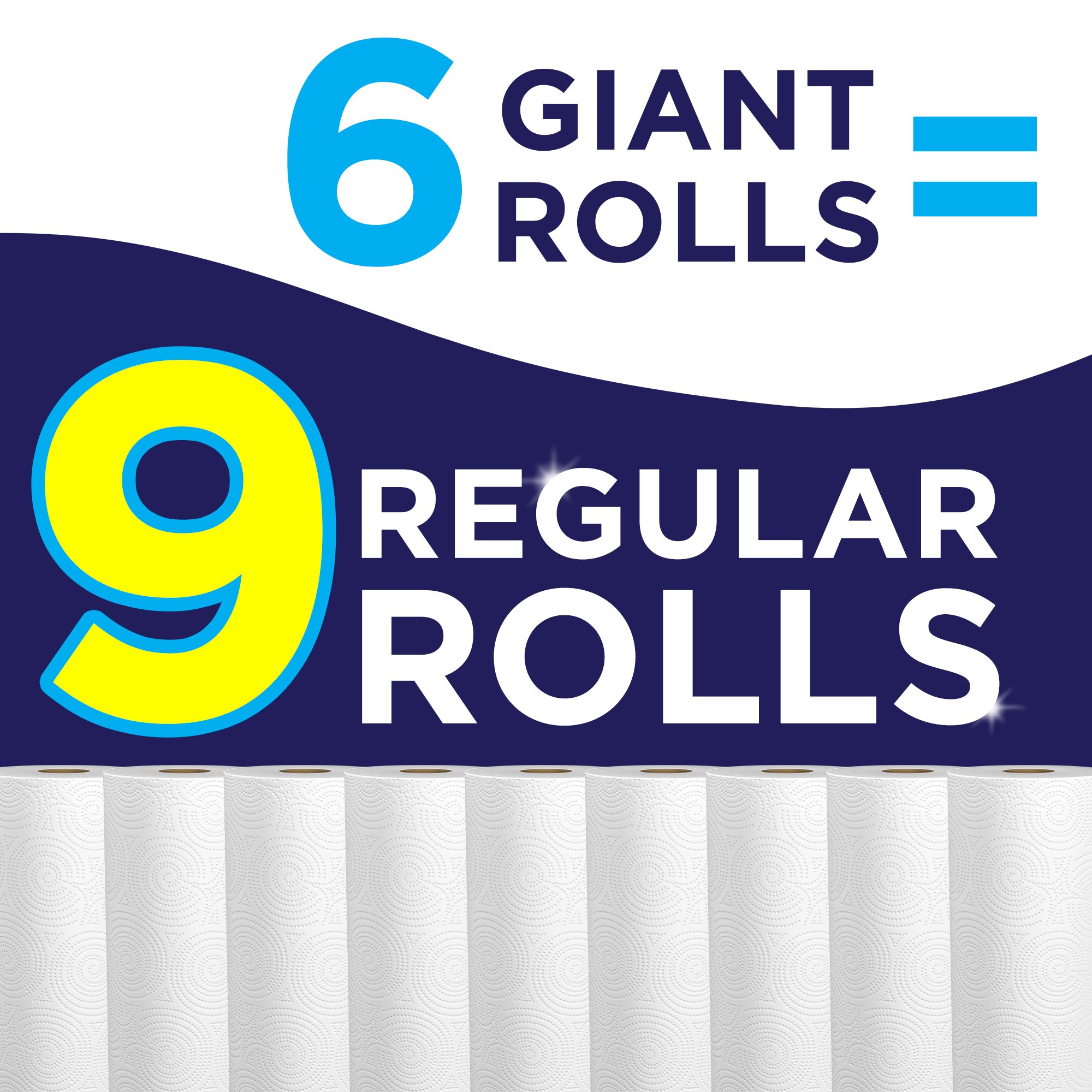 Sparkle Paper Towels, 6 Giant Rolls = 9 Regular Rolls, Pick-A-Size, White, 90 Sheets Per Roll