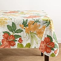 Elrene Home Fashions Callisto Tropical Floral Water-Resistant Vinyl Tablecloth with Flannel Backing, 60 Inches X 84 Inches,Rectangle,Yellow