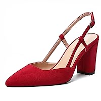 SKYSTERRY Womens Suede Pointed Toe Slip On Sexy Wedding Slingback Block High Heel Pumps Shoes 3 Inch