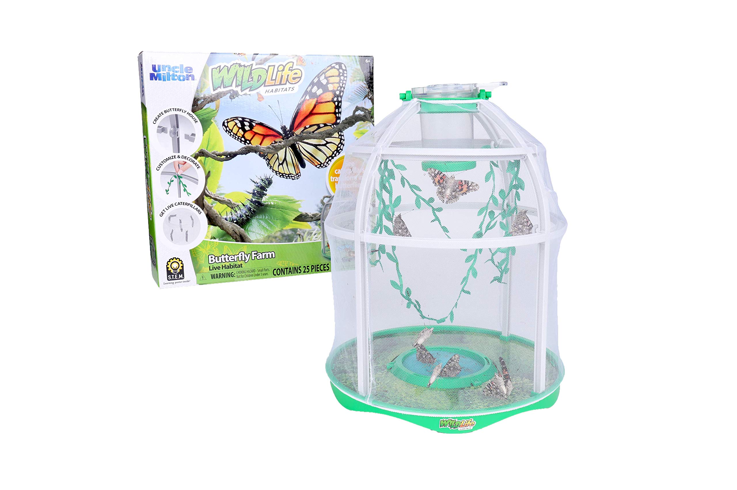 Uncle Milton Butterfly Farm Live Habitat - Observe Butterfly Lifecycle in Garden – Includes Voucher to Redeem for Caterpillars