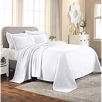 Superior 100% Cotton Basket Weave Bedspread with Shams, All-Season Premium Cotton Matelasse Jacquard Bedding, Quilted-Look Geometric Basket, King, White
