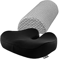5 STARS UNITED Half Moon Bolster Semi-Roll Pillow and Seat Cushion for Office Chair, Bundle