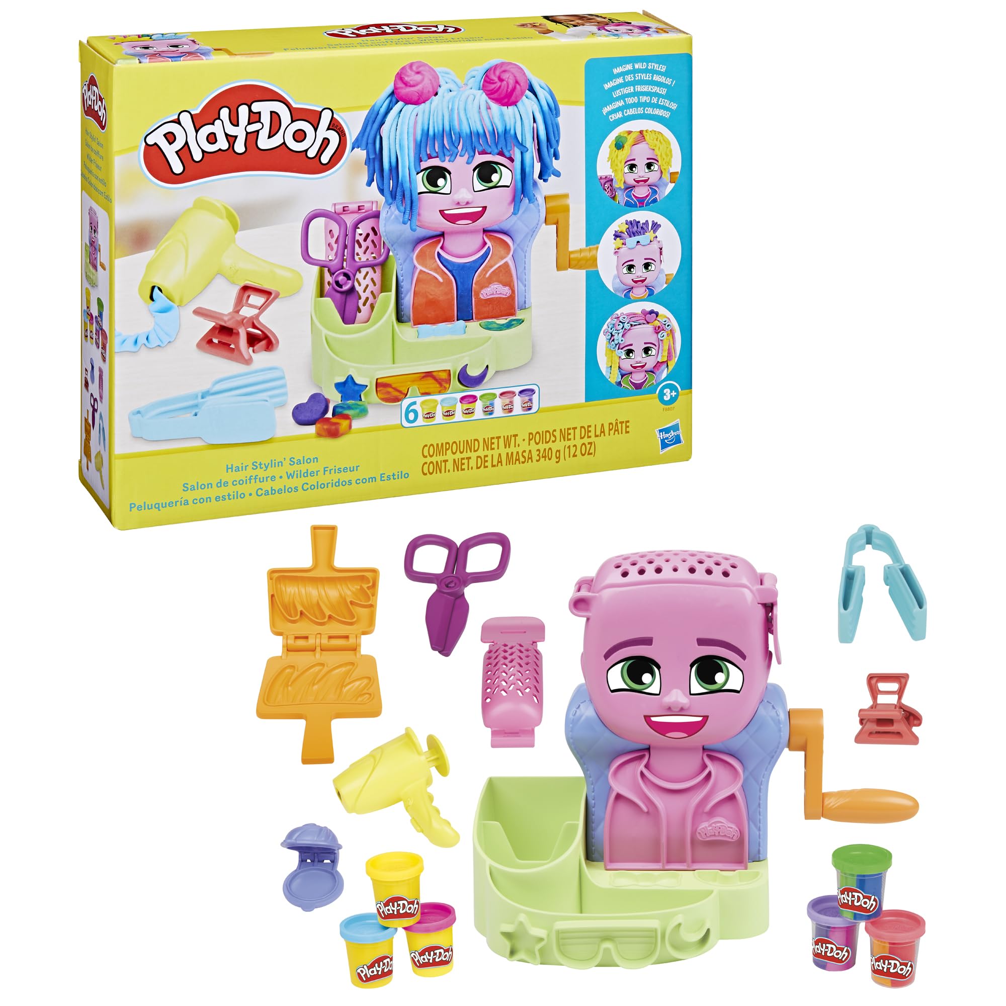 Play-Doh Hair Stylin' Salon Playset with 6 Cans, Pretend Play Toys for Girls and Boys Ages 3 and Up