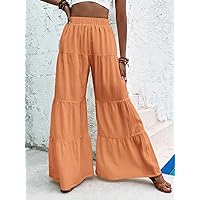 Dresses for Women - Ruffle Hem Wide Leg Pants (Color : Orange, Size : Medium)