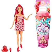 Barbie Pop Reveal Doll & Accessories, Watermelon Crush Scent with Red Hair, 8 Surprises Include Slime & Squishy Puppy