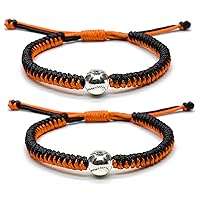 Braided Bracelets Baseball Gifts for Boys Adjustable Wristbands with Baseball Beads, Inspirational Baseball Bracelets for Girls Teens Adults (Black Orange 2PCS)