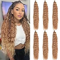MAYSA Ombre Ocean Wave Crochet Hair Extensions,22inch 6Packs Soft Synthetic Curly Crochet Hair Wave Braiding Crochet Hair #M30/60 Brown mix Blonde