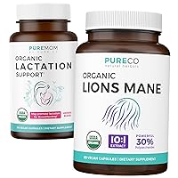 Lactation Support & Lions Mane (1-Month Supply) Mothers Mind Bundle of Organic Lactation Support - Aid for Nursing Mothers (60 Capsules) & Organic Lions Mane Mushroom 10:1 Extract (60 Capules)