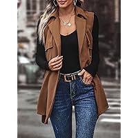 Jackets for Women - Double Breasted Belted Vest Coat Without Sweater (Color : Brown, Size : Small)