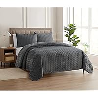 Sweet Home Collection Quilt Sets Velvet with Satin Trim Bedspread Cover Soft and Luxurious Oversized All Season Bedding with Pillow Shams, King, Gray (Pack of 1)